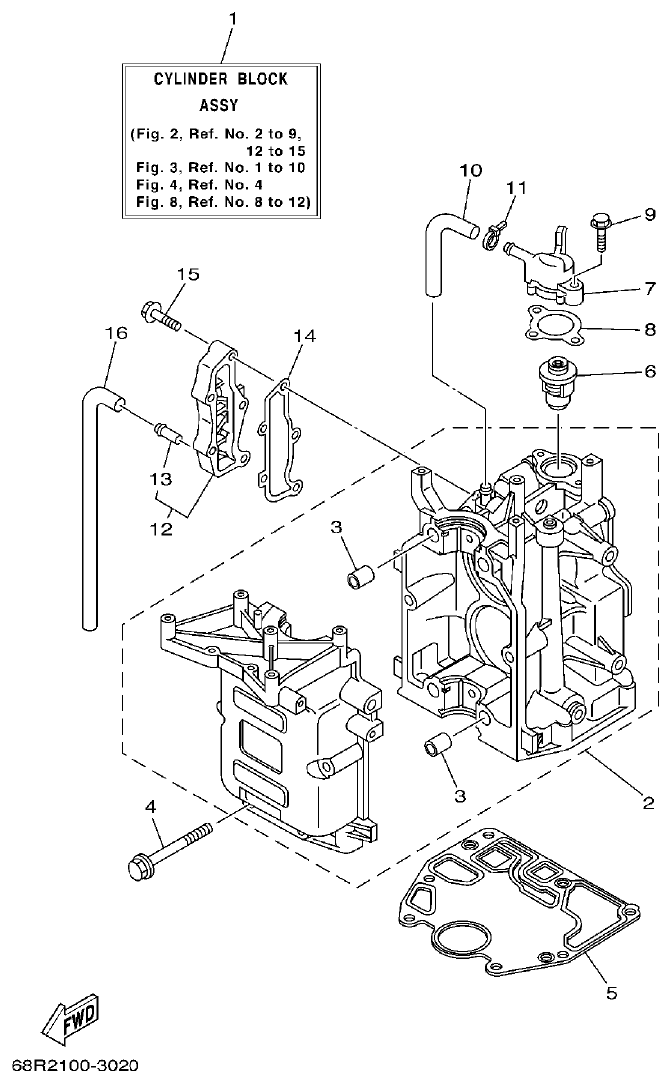 Yamaha F6A, F6B, F8C CYLINDER. CRANKCASE 1 parts diagram